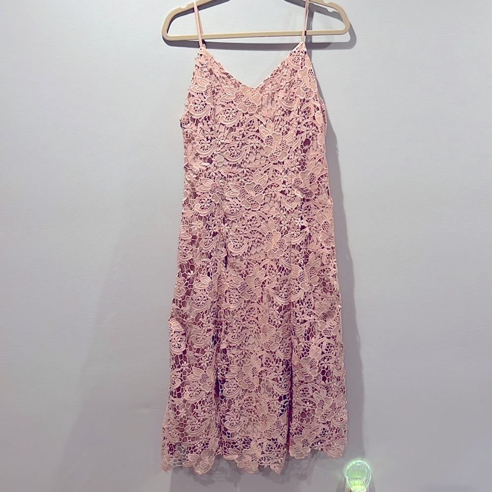 Gorgeous Alice & Olivia crochet lace dresss in blush color